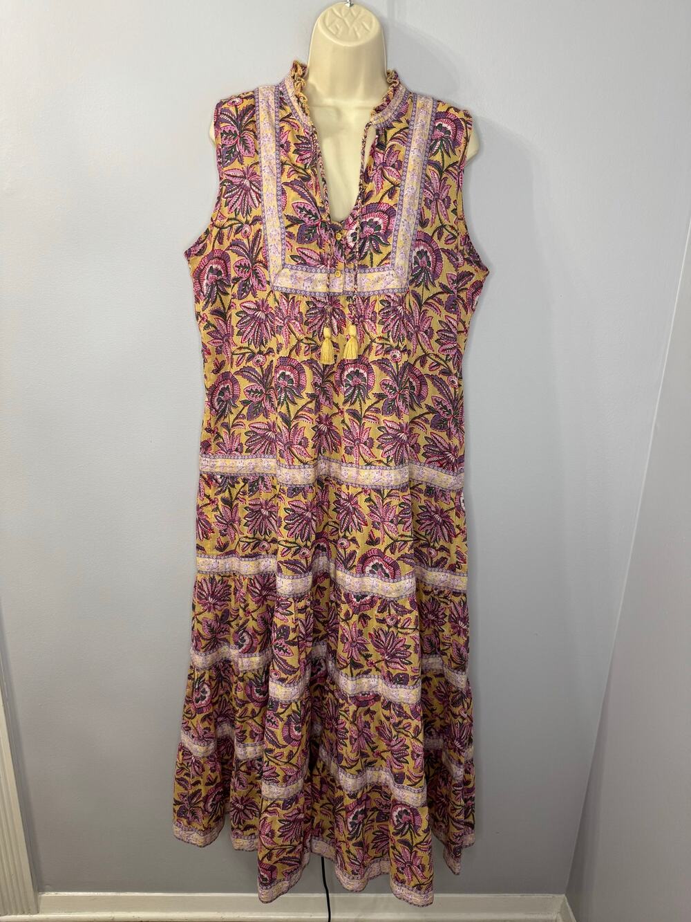 Lola Australia Peasant Boho Floral Midi Dress Womens Oversized Vacation Beach L